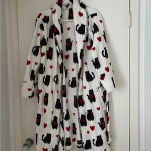 P.J. Salvage Robe with Black Cats & Red Hearts